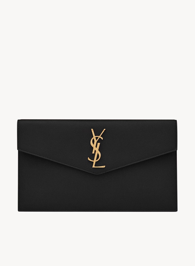 Yves Saint Laurent Uptown Pouch/Clutch In Grain De Poudre Leather For Women's 25cm-Black-Gold - Image 1
